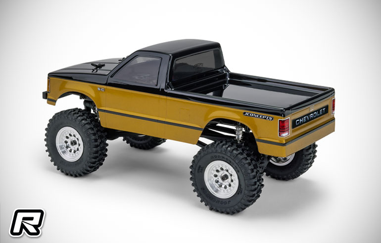 Red RC JConcepts SCX24 79 Ford Courier 90 Chevy S10 bodies